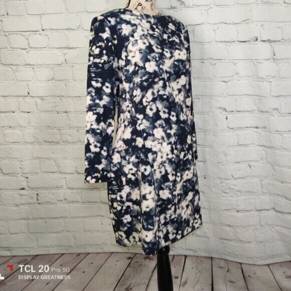 ZARA WOMAN Blue White Floral IKAT print Dress M NEW - Picture 4 of 10